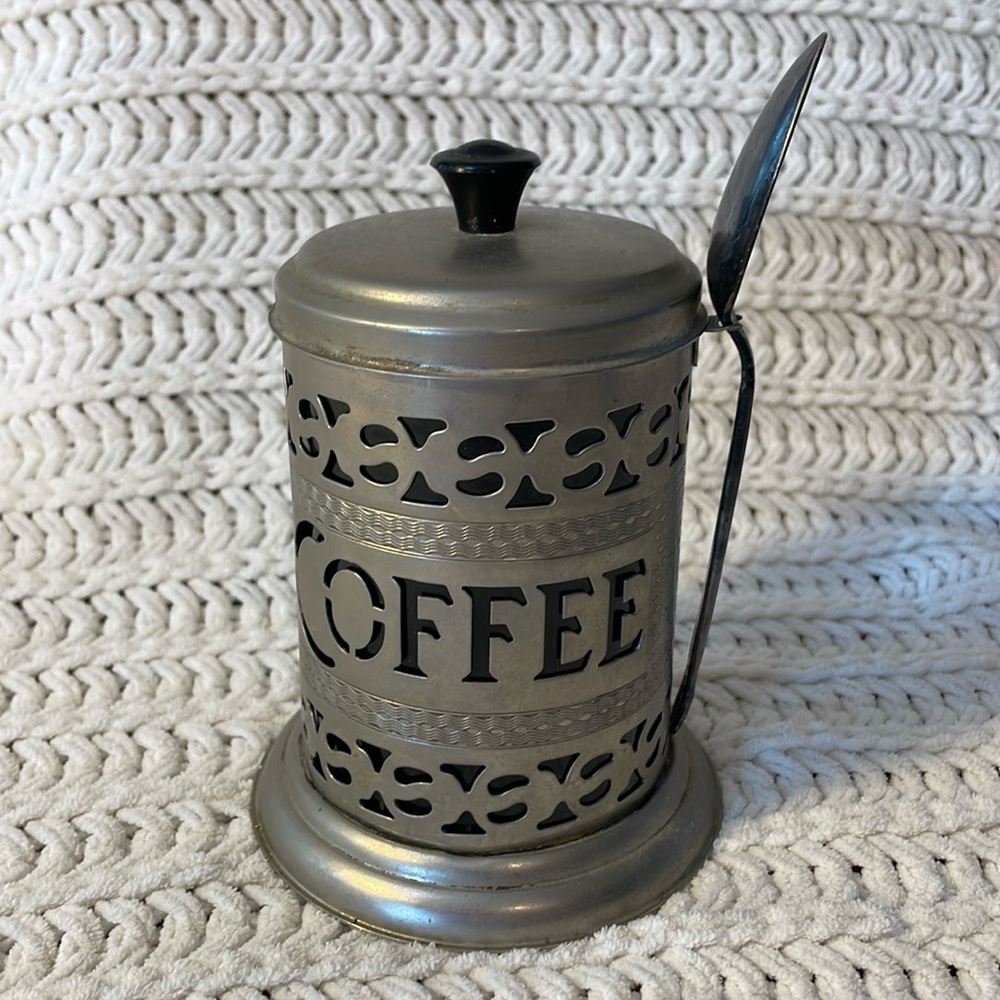 VINTAGE SILVER PLATE COFFEE CANISTER HOLDER w/ BLACK INSERT  4.75" TALL X 4" D